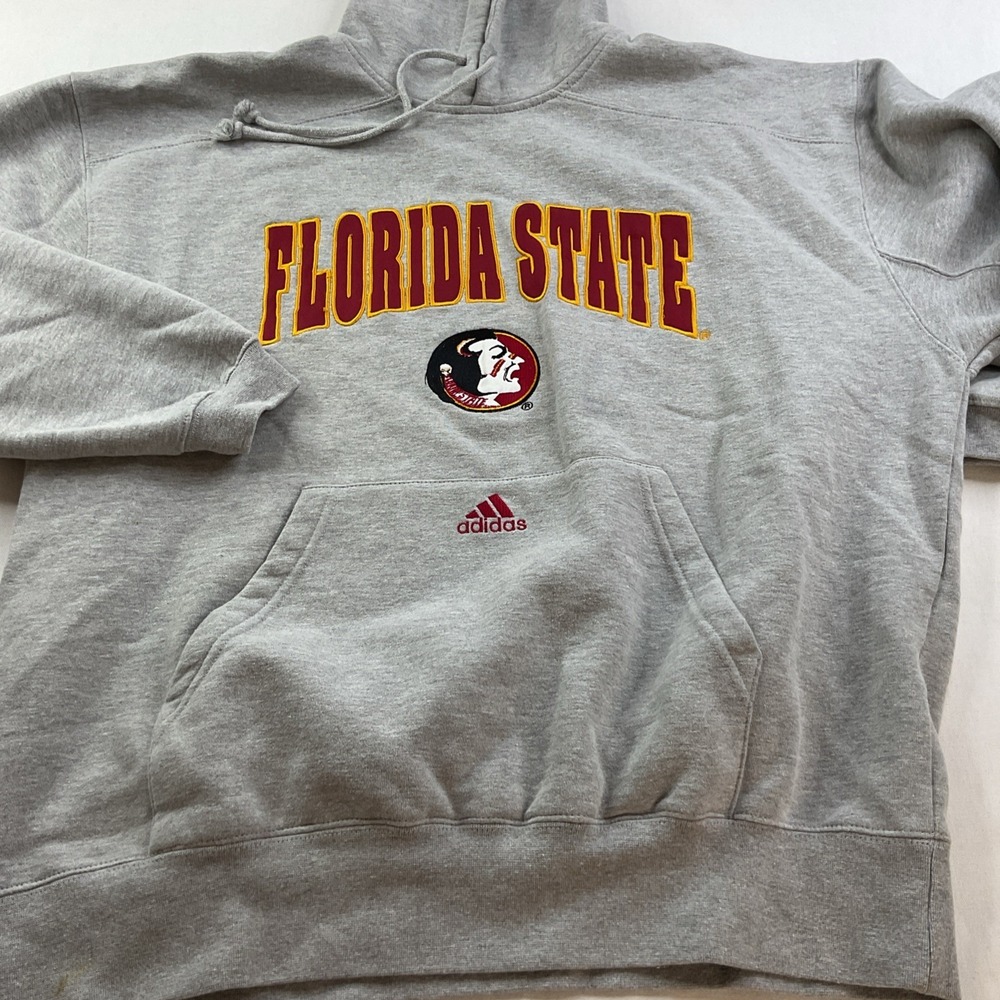 Vintage Adidas Hoodie Men XL Florida State Seminoles Y2K Grey NCAA Center Logo - Picture 8 of 13